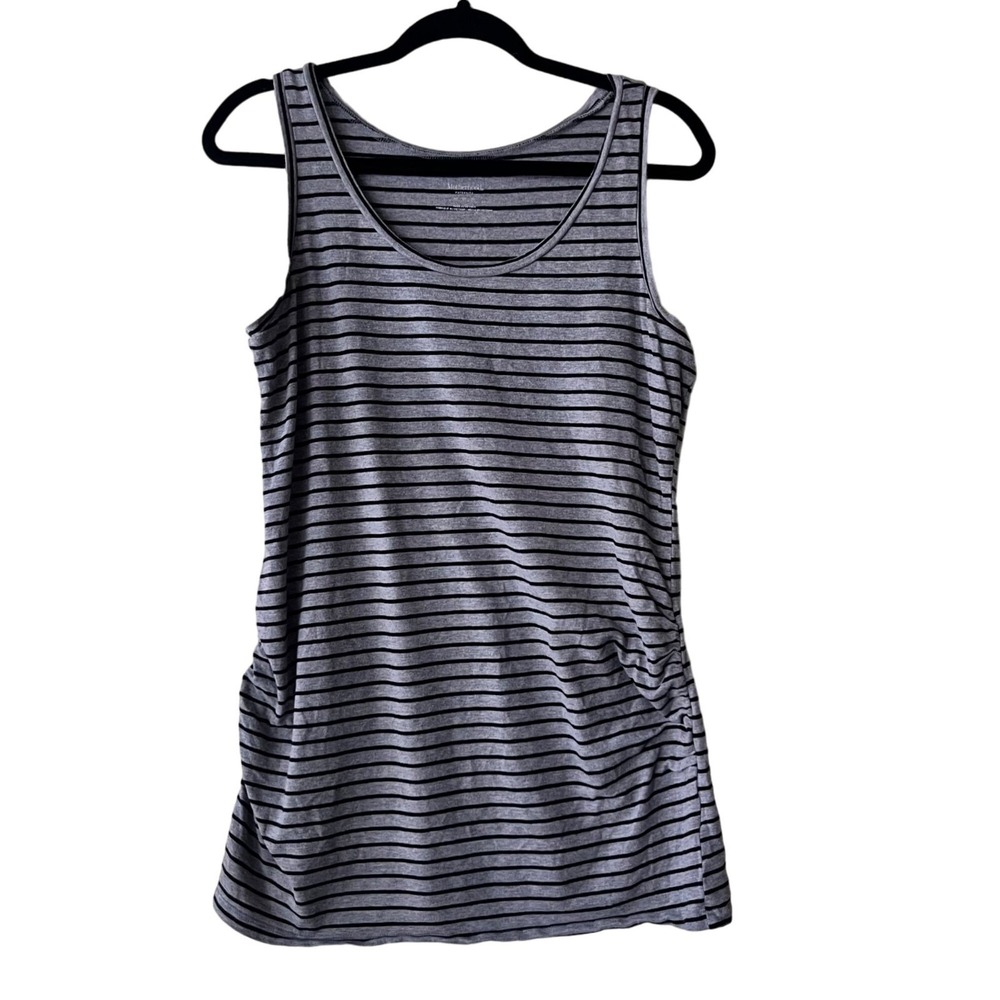 Motherhood Maternity Tank Top Women Grey Black Striped Ruched Side Size Medium